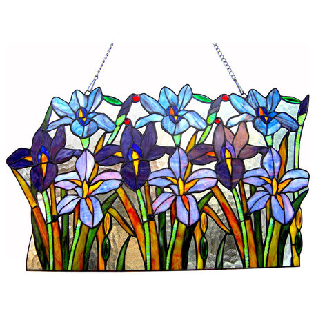 Ariana, Tiffany-Glass Iris Window Pane 24' Wide