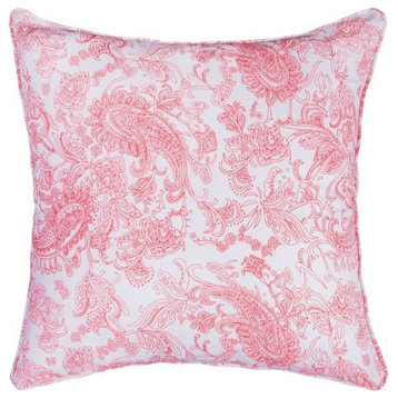 Pink Paisley Pattern on White Throw Pillow Cover Pink Hand-Printed Colors 20