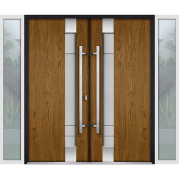 Exterior Prehung Metal Double Doors Deux 1713Oak Frosted GlassWhite Right