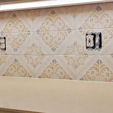 After, Before, and During Kitchen Backsplash. Tile & Installation by Exact Tile