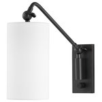 Hudson Valley Lighting - Wayne 1-Light Wall Sconce, Old Bronze - Wayne illuminates any space with the soft glow from its cylindrical Belgian linen shade. The curved arm swivels up and down in two places: at the rectangular backplate and also at the shade. This versatile sconce swings left and right as well and has an on/off switch at the bottom of the backplate.