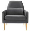 Armchair Accent Chair, Charcoal Gray, Velvet, Modern, Mid Century Lounge
