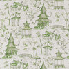 Pinch Pleated Curtain Panels Pair Pagodas Jade Oriental Toile Green Cotton, 84"