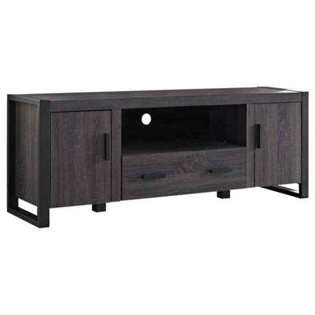 60" Ash Gray Wood TV Stand Console, Charcoal