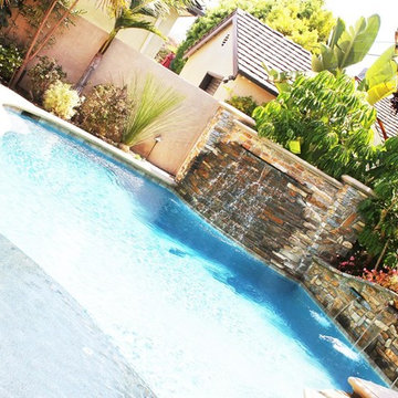 Pool and Spa - Stacked Stone Wall Water Features