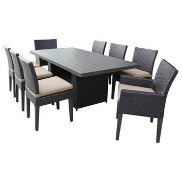 Belle Patio Dining Table with 6 Armless Chairs and 2 Dining Chairs and Cushions