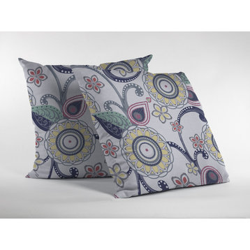 28 White Yellow Floral Indoor Outdoor Throw Pillow