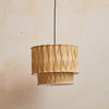 Round Cotton Slub Pleated Pendant Lamp With Scalloped Edge, Cream and White