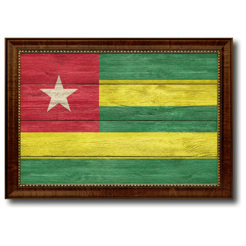 Togo Country Textured Flag Print With Brown Gold Frame, 19"X27"