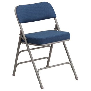 Flash Furniture Hercules Upholstered Metal Folding Chair in Navy Blue and Gray