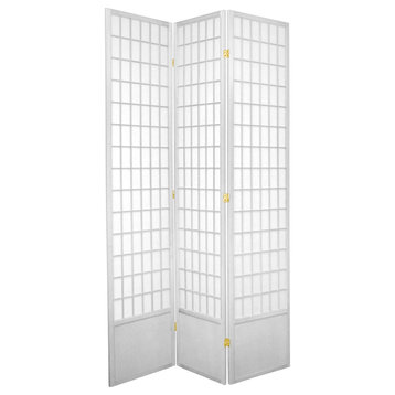 Tall Room Divider, Translucent Rice Paper With Grid Accents, White/3 Panels