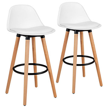 Modern Armless Kitchen Stool with Soft PU Leather Seat, White