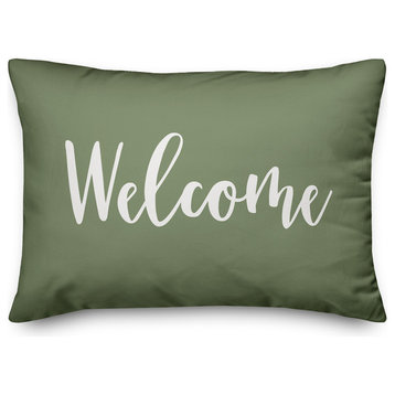 Welcome Lumbar Pillow, Green, 14"x20"