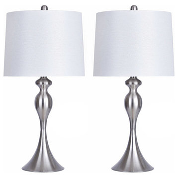 26.5" Brushed Nickel Table Lamps White Shade, Set of 2