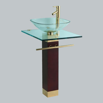Bohemia 23 5/8" Glass Pedestal Sink Bathroom Combo with Towel Bar Faucet Drain