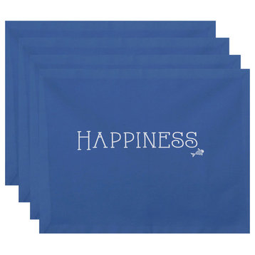 18"x14" Coastal Happiness, Word Print Placemat, Blue, Set of 4