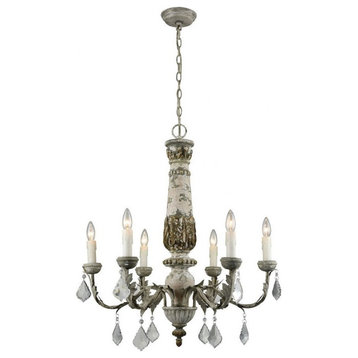 Vintage Candle Style 6-Light Chandelier Foliated Metalwork in Aged Cream Finish