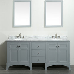 72 inch Gray Bathroom Vanity, with White Marble Carrera Countertop - Bathroom Vanities And Sink Consoles