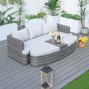 4-Piece Patio Wicker Daybed Set With Side Table