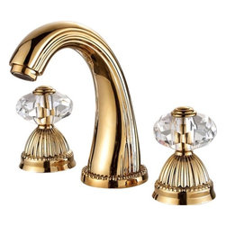 Lyon Widespread bathroom Sink Faucet Crystal handles Mixer Gold - Bathroom Sink Faucets