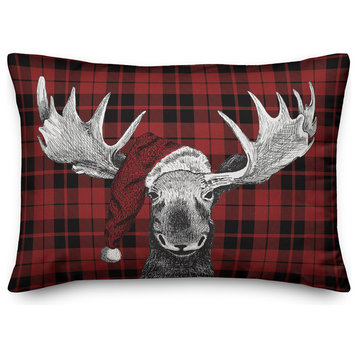 Plaid Christmas Moose 14"x20" Throw Pillow