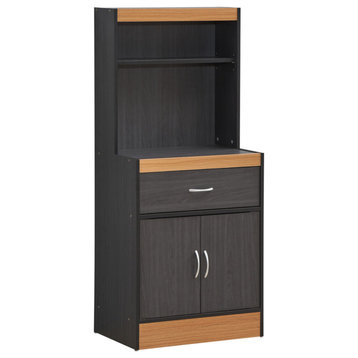 54" Tall Open Shelves Enclosed Storage Kitchen Cabinet, Black-Beech