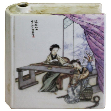 Chinese Oriental Scenery Paint Graphic Ceramic Book Shape Mini Vase Hws492