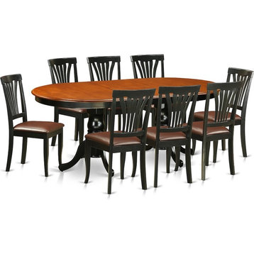 9-Piece Dining Room Set, Table With 8 Wooden Chairs, Black and Cherry
