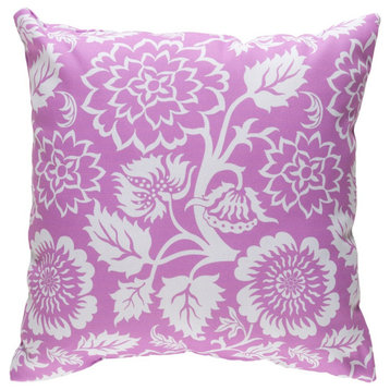 Moody Floral by Surya Pillow, White/Purple, 18' x 18'