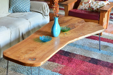 Natural Edge Slab American Elm Coffee Table w/ Turquoise lnlay