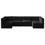 Meridian Furniture - Quincy Velvet Upholstered 6-Piece U-Shaped Modular Sectional, Black - Show them all that less is more with the minimalist look of this Quincy velvet cloud-like comfort modular sectional. This elegant chair features a simple design that's all about comfort and modern style. The soft black velvet upholstery is sleek to the touch, and the back of the unit features deep horizontal channel tufting for a look that wows. Because this is a modular seating option, you can pair it easily with other items in the Quincy collection to create a look you love. Latches underneath make it easy to mix and match items from the collection.