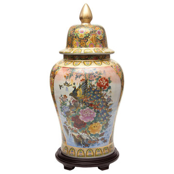 32" Satsuma Peacock Porcelain Temple Jar