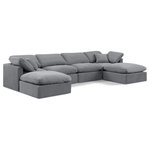 Meridian Furniture - Indulge Upholstered Modular U-Shaped Sectional, Grey, 6-Piece: 2 Armless Chair, 2 Corner Chair, 2 Ottoman, Down Stuffed Velvet - Experience ultimate comfort and style with our grey velvet Indulge Sectional. The luxurious velvet will elevate the aesthetic of any room. This sofa provides ample space for you to relax while its modular build offers the option of unlimited configurations. Whether you're looking to add a stylish element to your living room or a comfortable seating option to your bedroom, this sofa is the perfect choice.