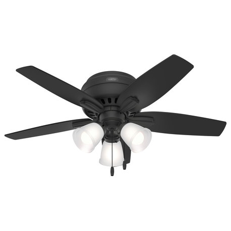 Hunter 42" Newsome Matte Black Low Profile Ceiling Fan, LED Kit, Pull Chain