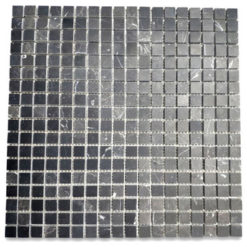 Nero Marquina Black Marble 5/8x5/8 Square Mosaic Wall Floor Tile Honed, 1 sheet