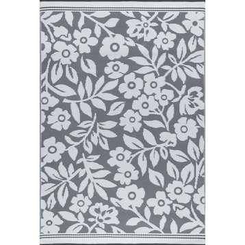 Kaliyah Transitional Floral Gray/White Rectangle Indoor/Outdoor Area Rug, 8'x10'