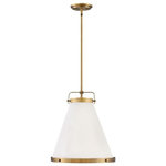 Hinkley - Hinkley 4993LCB Lark - One Light Medium Pendant - Lark One Light Medium Pendant Lacquered Brass Off-White Textured Simple, purposeful details are what make Lark an essential element to transitional or farmhouse decor. The off-white textured fabric shade is cut on the bias and banded on top and bottom in Lacquered Brass or Oil Rubbed Bronze rings with matching knobs, while a top strap ties the look together. A stem with swivel allows for easy rotation. Don't let the clean lines deceive, Lark is purely upscale in design. 15 Years Finish/Lifetime on Electrical Wiring and Components No. of Rods: 3 Canopy Included: Yes Shade Included: Yes Sloped Ceiling Adaptable: Yes Canopy Diameter: 6.00 Rod Length(s): 12.00 Lacquered Brass Finish with Off-White Textured ShadeSimple, purposeful details are what make Lark an essential element to transitional or farmhouse decor. The off-white textured fabric shade is cut on the bias and banded on top and bottom in Lacquered Brass or Oil Rubbed Bronze rings with matching knobs, while a top strap ties the look together. A stem with swivel allows for easy rotation. Don't let the clean lines deceive, Lark is purely upscale in design.   15 Years Finish/Lifetime on Electrical Wiring and Components / No. of Rods: 3 / Canopy Included: Yes / Shade Included: Yes / Sloped Ceiling Adaptable: Yes / Canopy Diameter: 6.00 / Rod Length(s): 12.00.* Number of Bulbs: 1*Wattage: 100W* Bulb Type: Medium Base* Bulb Included: No*UL Approved: Yes