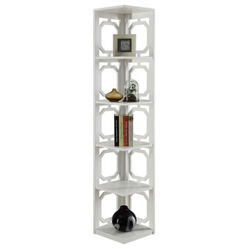 Convenience Concepts Omega Five-Shelf Corner Bookcase in White Wood Finish