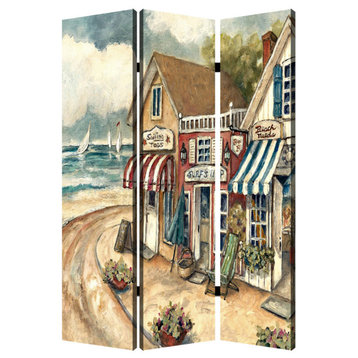 48"x72" Multi Color Wood Canvas Seaside Town Slate  Screen