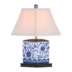 Blue and White Porcelain Diamond Shaped Table Lamp Floral 16.5"