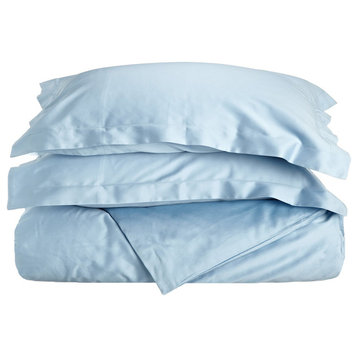 3PC Solid Breathable Duvet Cover & Pillow Sham Set, Light Blue, Twin