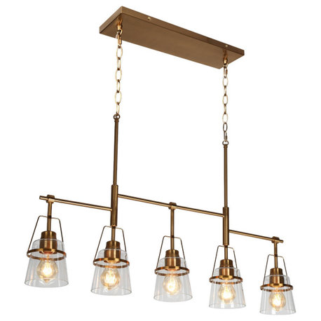 LNC 5-Light Polished Gold Modern Linear Kitchen Pendant Island Light, Linear