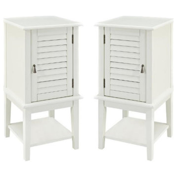 Home Square Shutter Wood End Table in White Finish - Set of 2