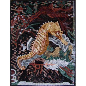 Seahorse Mosaic Stone Art, 18"x24"
