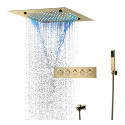 LED Musical Shower System, Hand Shower, Brushed Gold B - Remote Control Light - Showerheads And Body Sprays