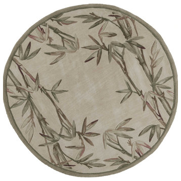 6' Ivory Hand Tufted Tropical Bamboo Round Indoor Area Rug