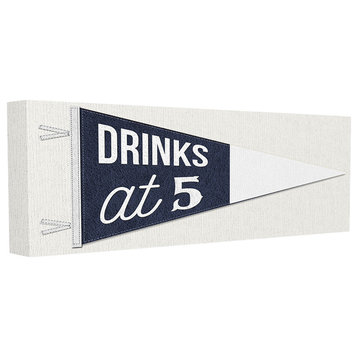 Blue and White Drinks At 5 Color Block Pennant Stretched Canvas, 10"x24"