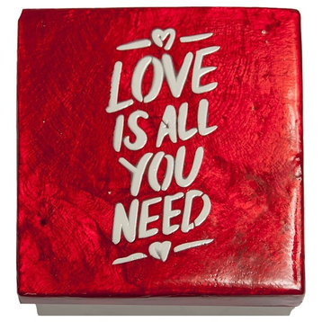 3" Capiz Box, Love is All You Need, White and Red