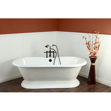 72" Cast Iron Double Ended Pedestal Tub w/7" Faucet Drillings, White