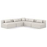 Meridian Furniture - Cube Upholstered Modular Sectional, Cream, 5-Piece: 4 Armless Chair, 1 Corner Chair, Vegan Leather - Elevate your space with the luxurious Cube Vegan Leather Modular Sectional. This modular sectional exudes modern elegance, charm, and comfort making it a perfect addition to any contemporary living space. Its clean lines and cube shape are reminiscent of minimalist design, while the plush cream vegan leather upholstery adds a touch of luxury and sophistication. The chair's versatile construction and geometric aesthetic seamlessly integrate into various design styles, from sleek living rooms to chic home offices, embodying the essence of modern design and creating a sense of order and tranquility in your space.